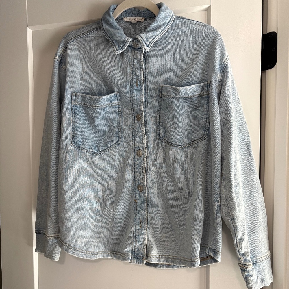 Denim-look button down sweatshirt
